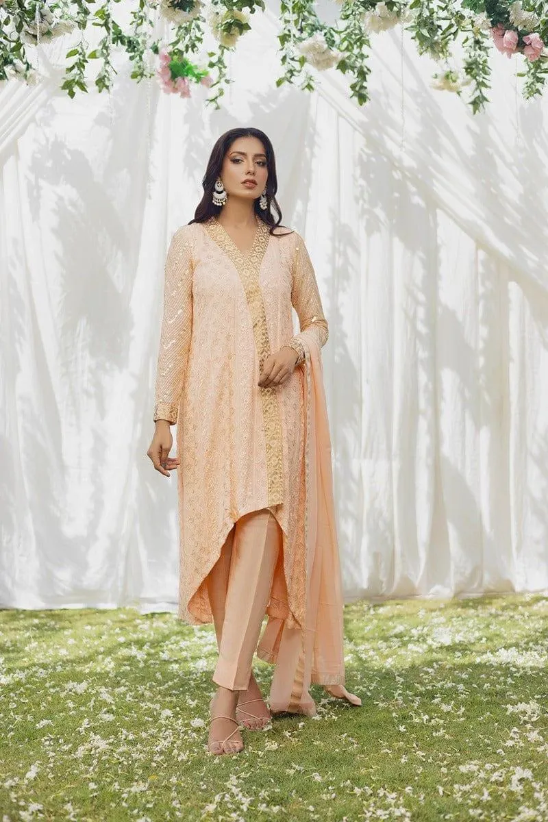 Aisha Fatema - Peach Puff - Embroidered Chiffon - 3 Piece