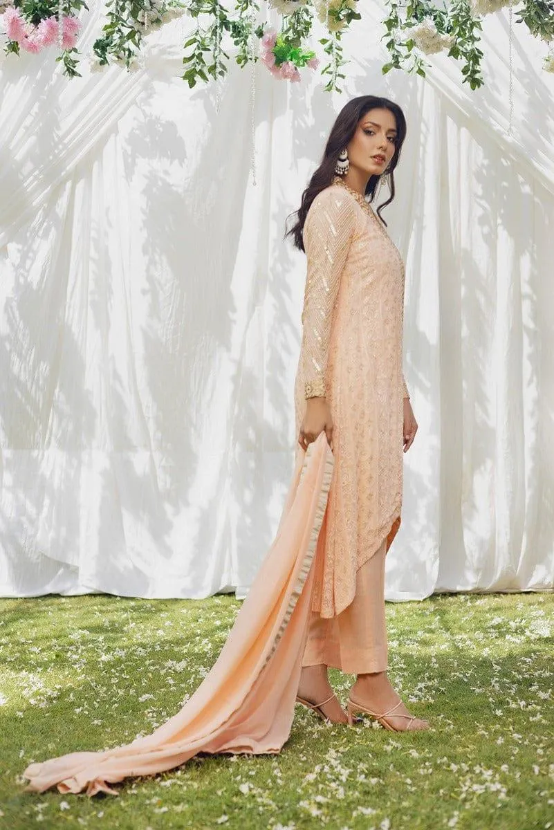 Aisha Fatema - Peach Puff - Embroidered Chiffon - 3 Piece