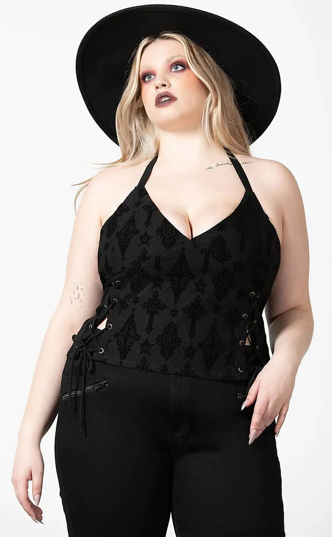 Aria Flocked Halter Top [Plus-Size]