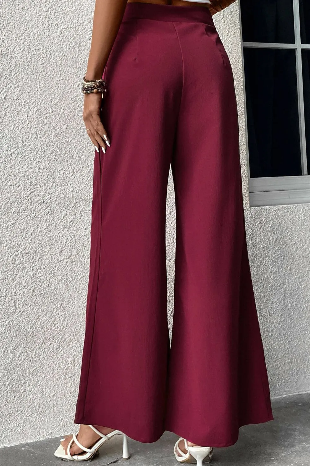 Belted Tie Front Wide Leg Pants