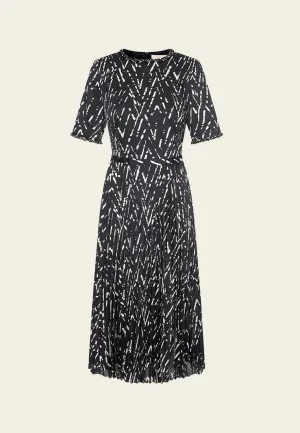 Black-and-white Abstract-pattern Braided-trim Dress