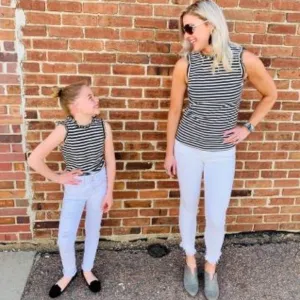 BLACK AND WHITE STRIPE RUFFLE TANK