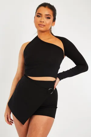 Black Asymmetric One Sleeve Crop Top - Matylda