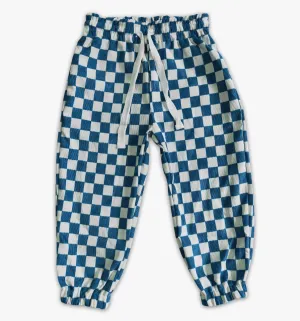 Blue Checked Drawstring Joggers