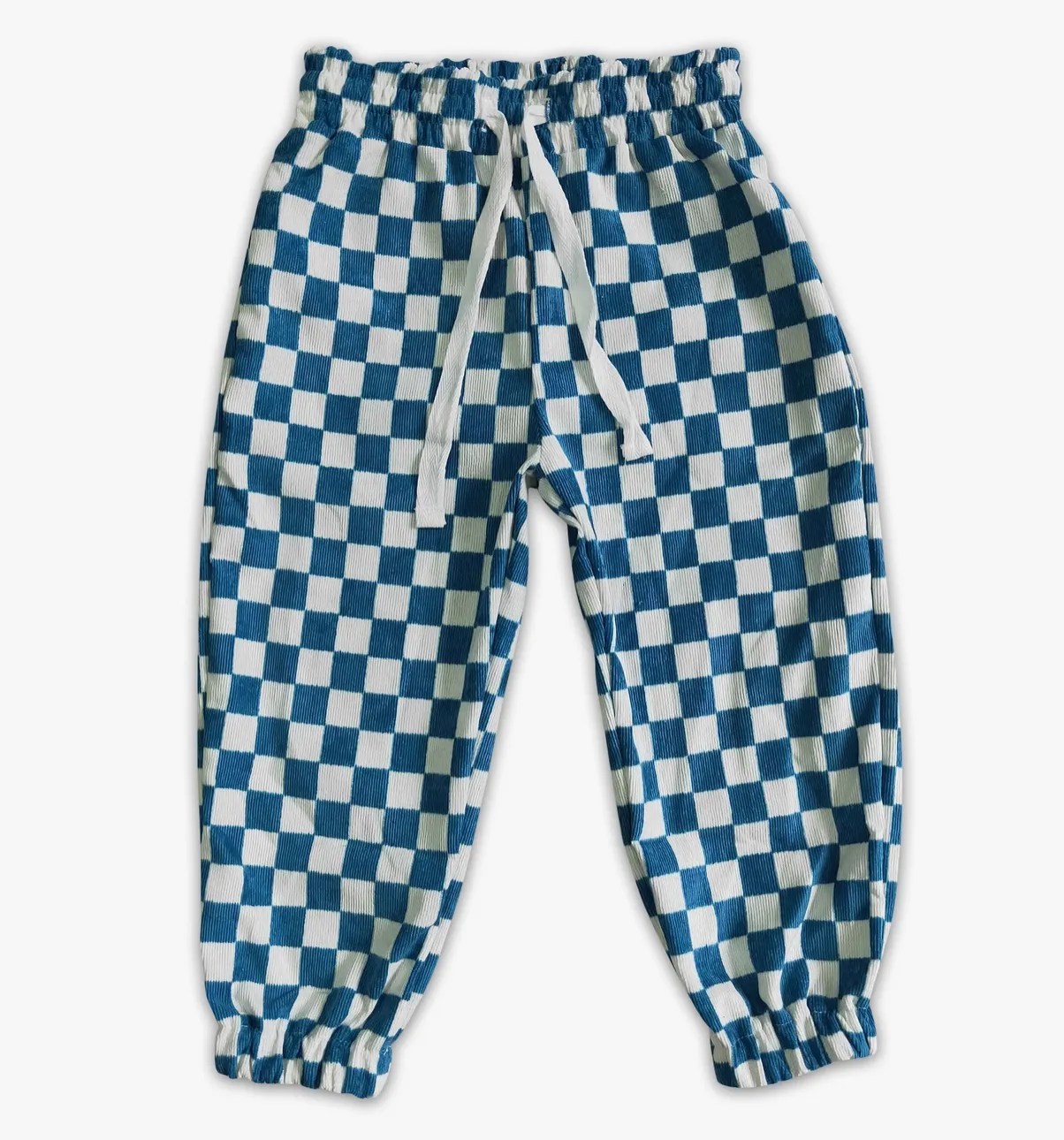 Blue Checked Drawstring Joggers