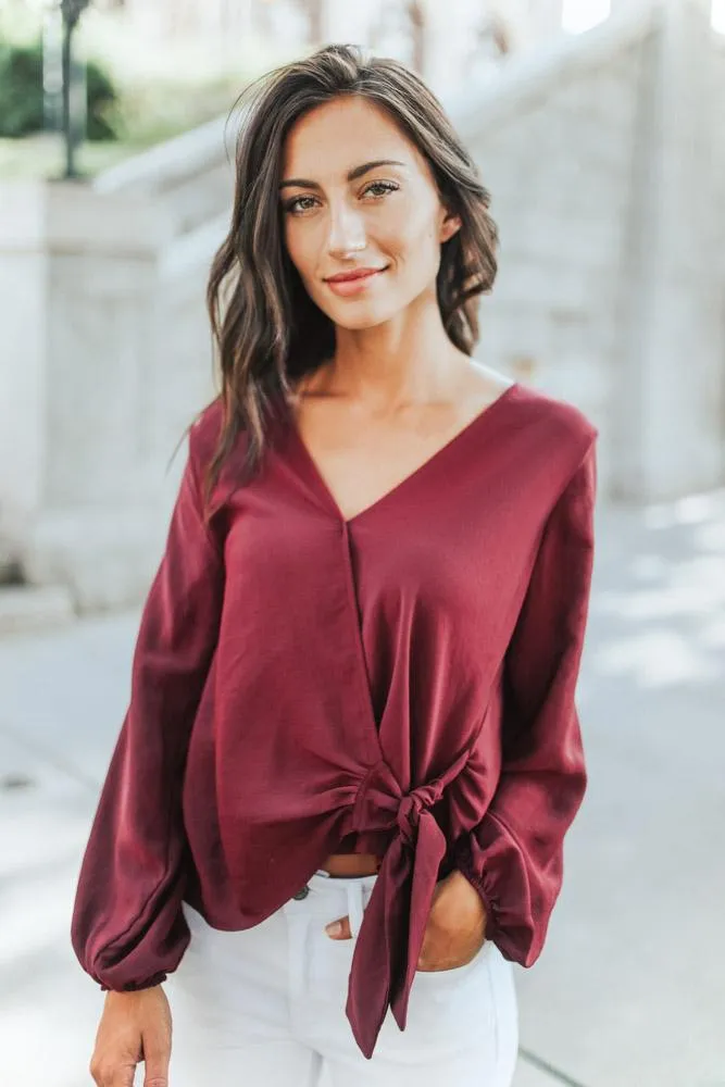 Brita Wrap Blouse in Burgundy - FINAL SALE