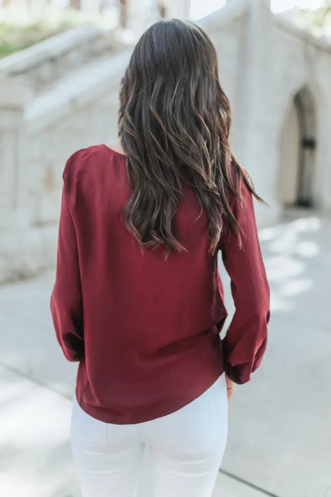 Brita Wrap Blouse in Burgundy - FINAL SALE