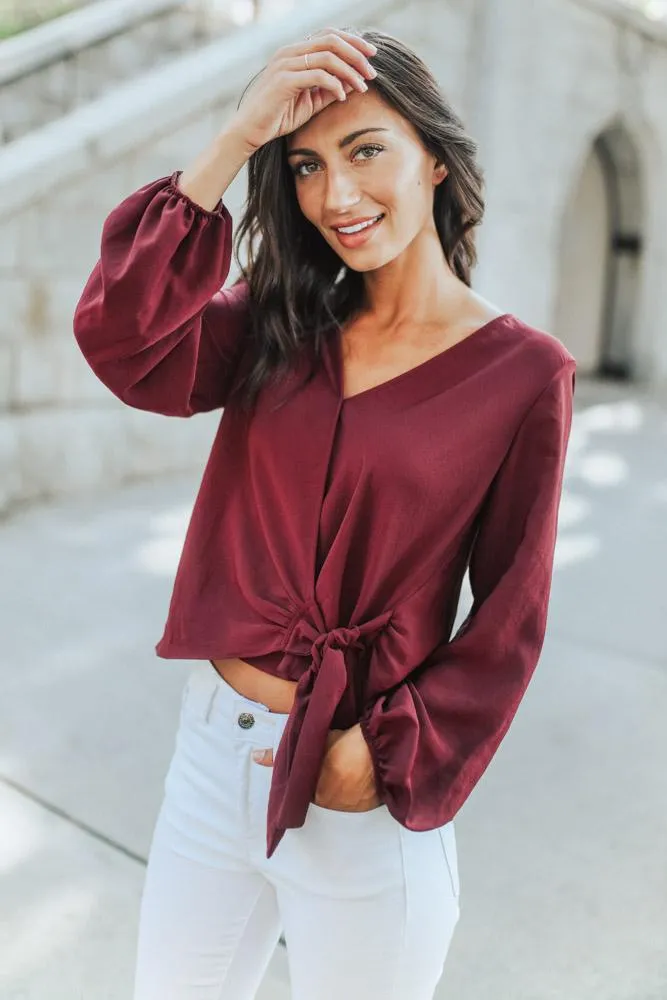 Brita Wrap Blouse in Burgundy - FINAL SALE