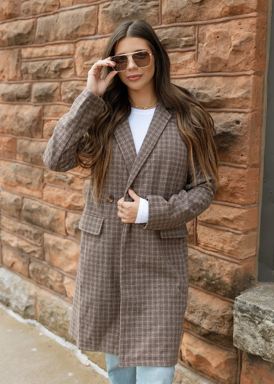 Brown Check Plaid Trench Coat