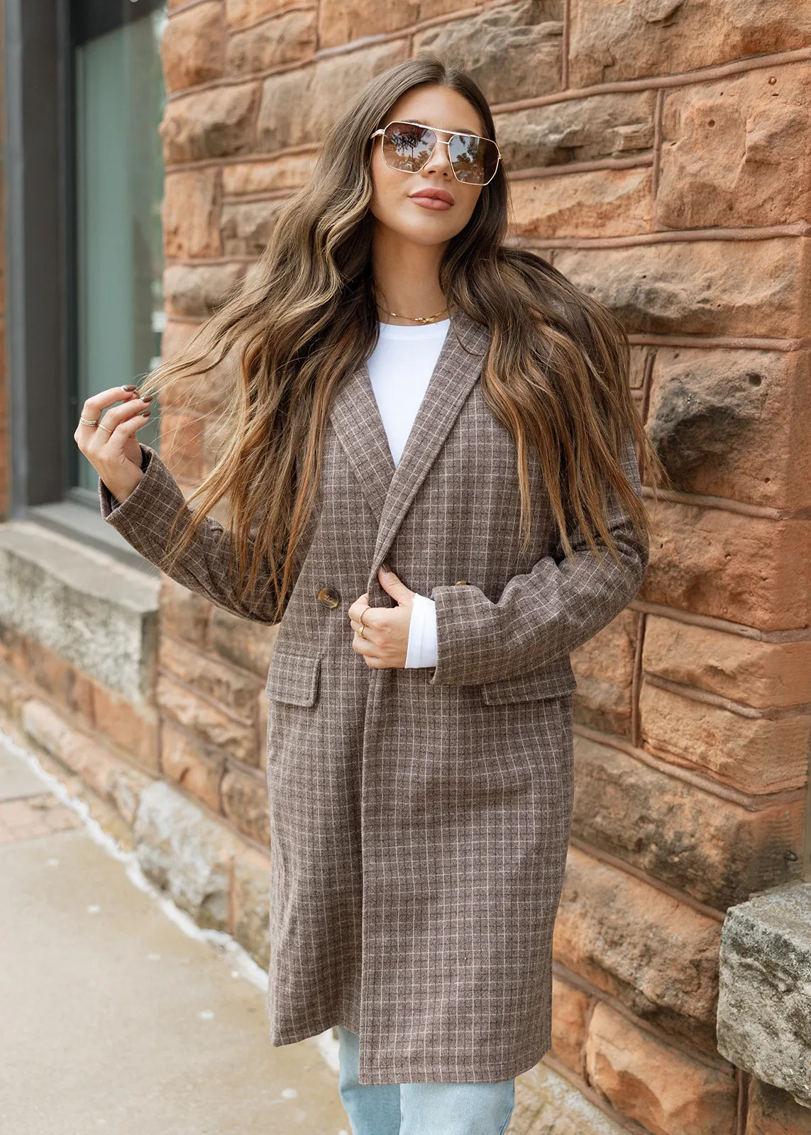 Brown Check Plaid Trench Coat