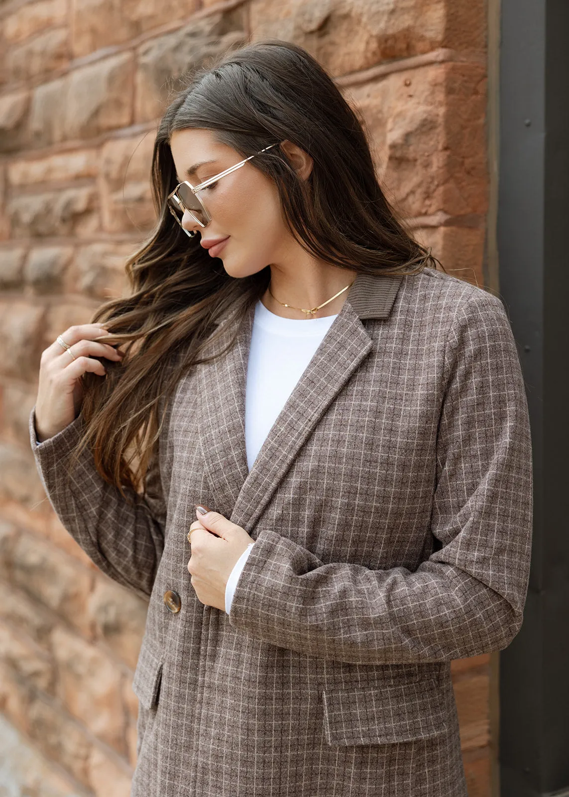 Brown Check Plaid Trench Coat