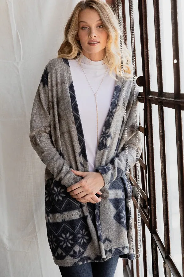 Brushed Aztec Print Cardigan