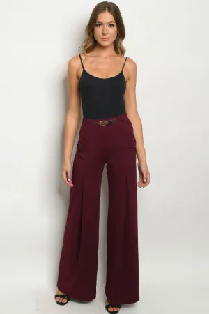 Burgundy Wide Leg Vintage Inspired Pants