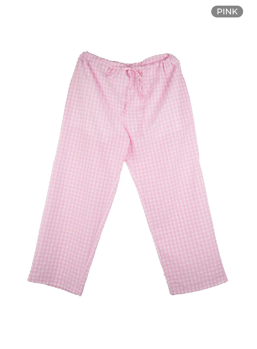 Checkered Banded Cotton Wide Leg Pants CG408