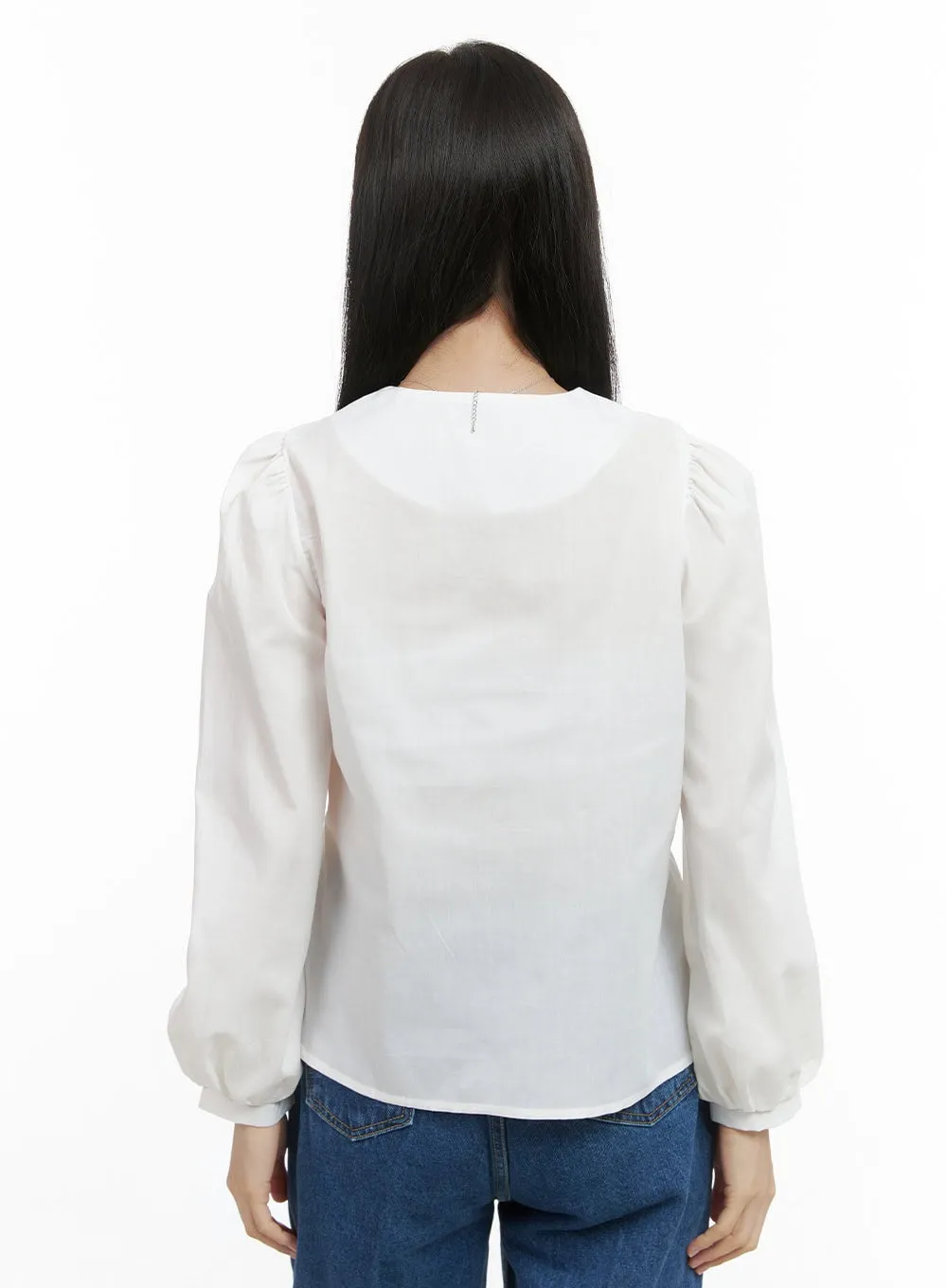 Chic Solid V-Neck Blouse OS411