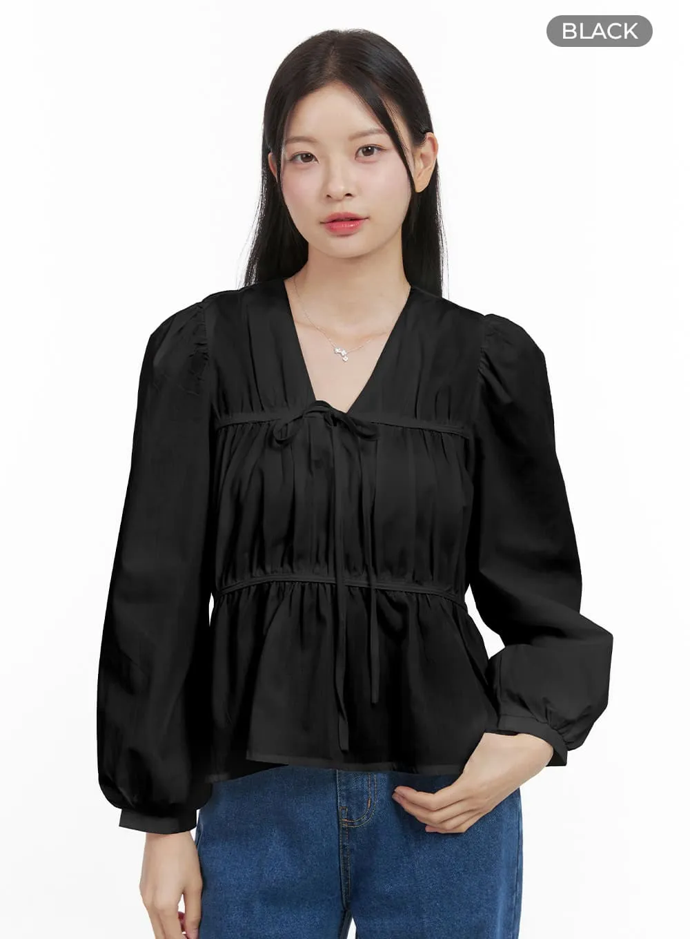 Chic Solid V-Neck Blouse OS411