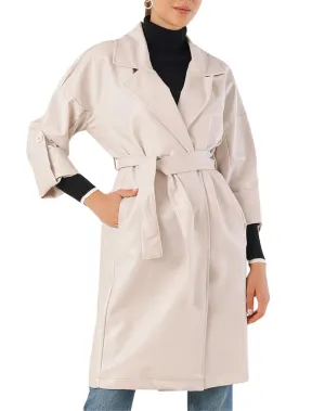 Cielo Cream White Leather Trench Coat