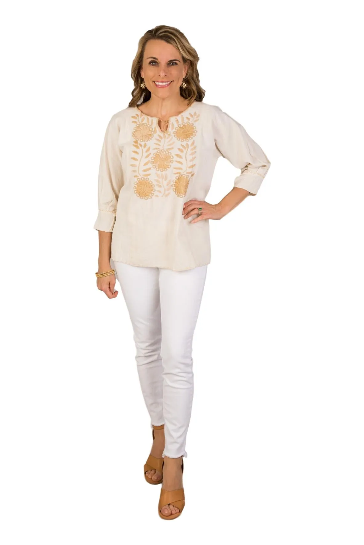 Corzo Mexican Embroidered Top- Taupe