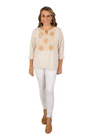 Corzo Mexican Embroidered Top- Taupe