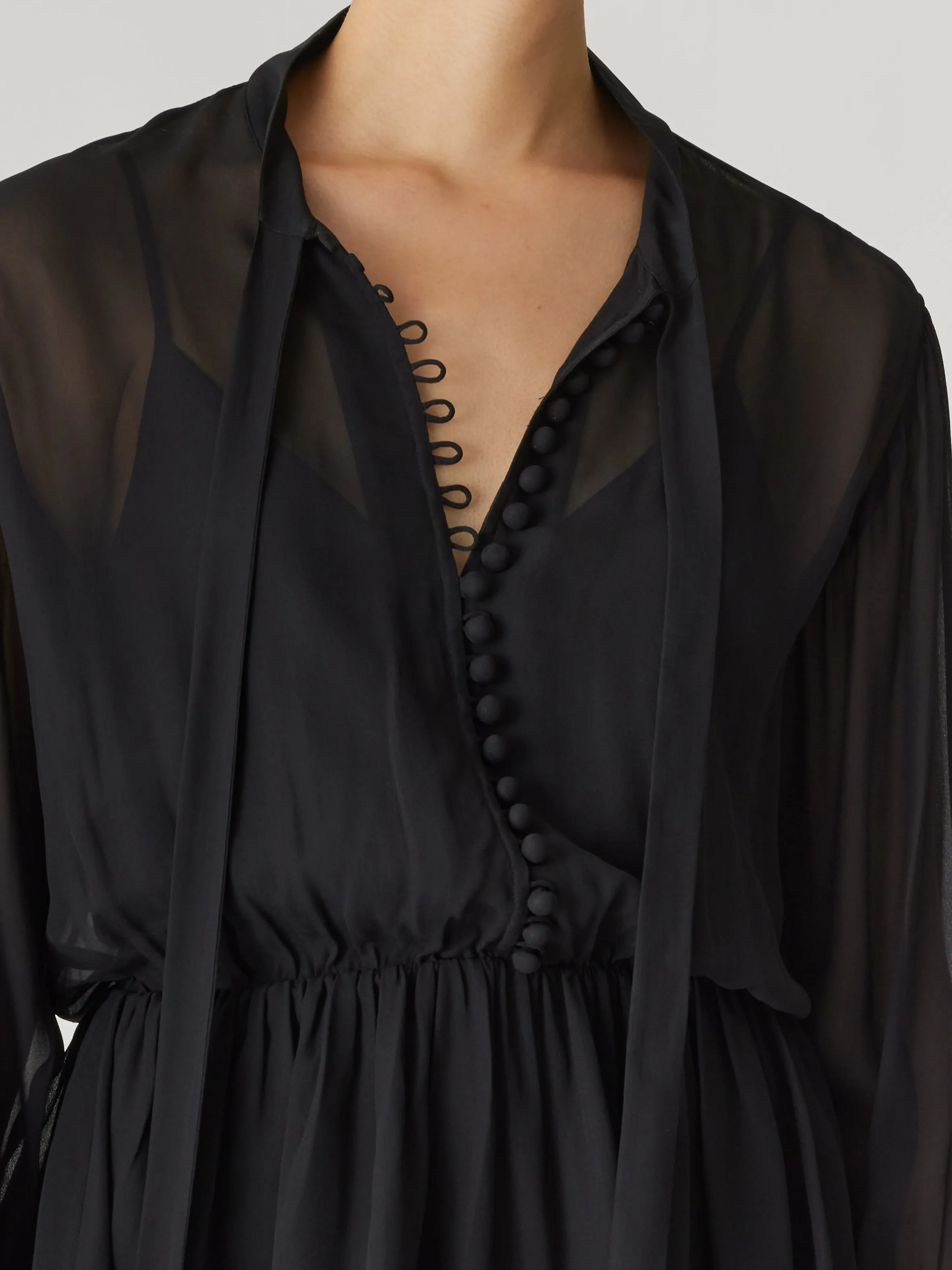 Covered Button Tie Front Blouse