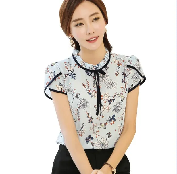 Floral Print Chiffon Short Sleeve Blouse