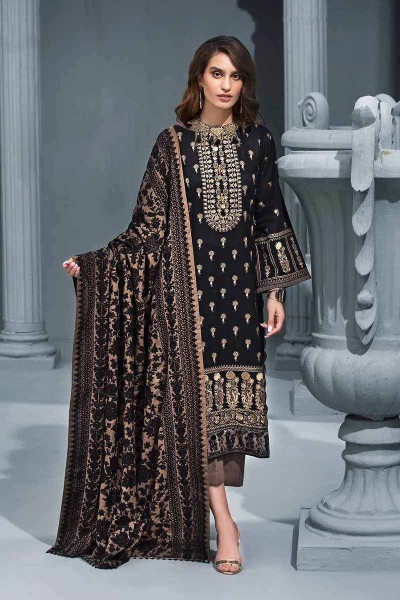 Gul Ahmed Poshak-E-Chinar Embroidered Shawl Collection 2019 – Black 3 PC AYE-05