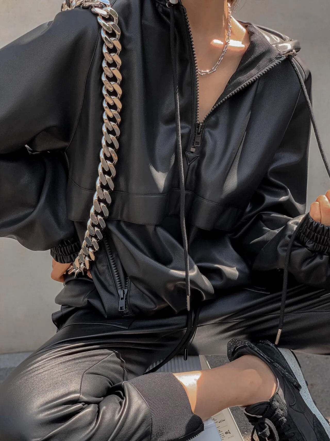 LEATHER ANORAK JACKET