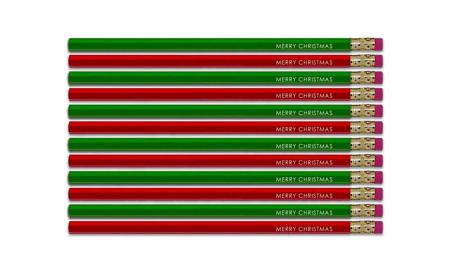 Merry Christmas Pencils, Printed Pencils, Teacher Christmas Gift, Red Green Pencils, Stocking Stuffers for Kids, School Pencils - Set of 12