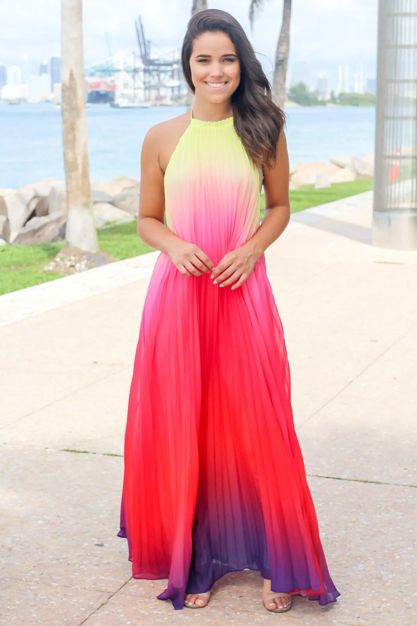 Multi Colored Pleated Maxi Dress