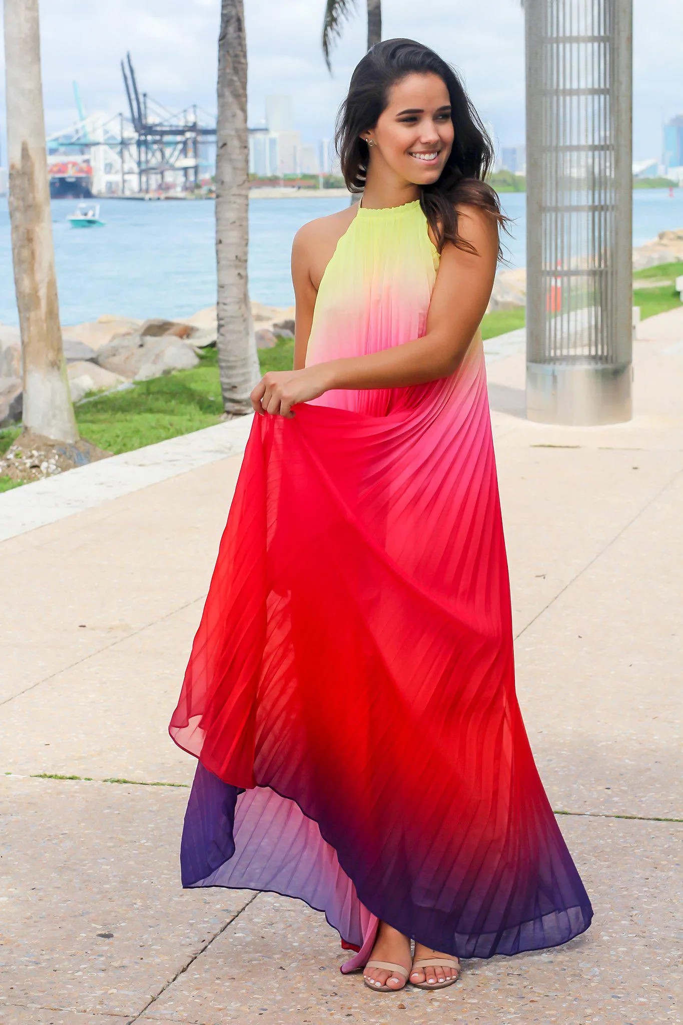 Multi Colored Pleated Maxi Dress