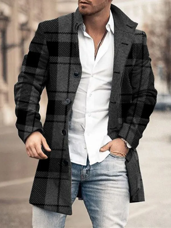 New men's woolen stand collar mid-length pocket casual coat