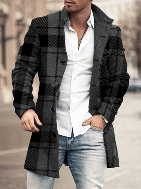 New men's woolen stand collar mid-length pocket casual coat