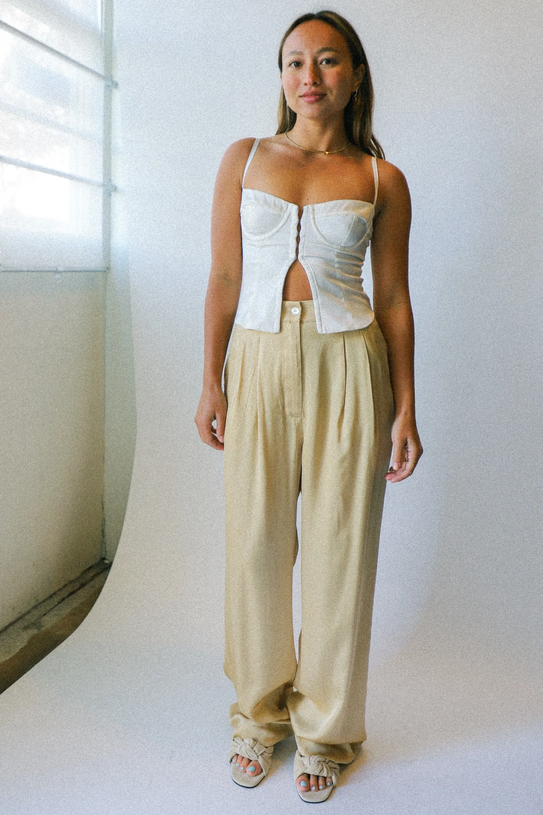 Oat Silky Pleated Trouser