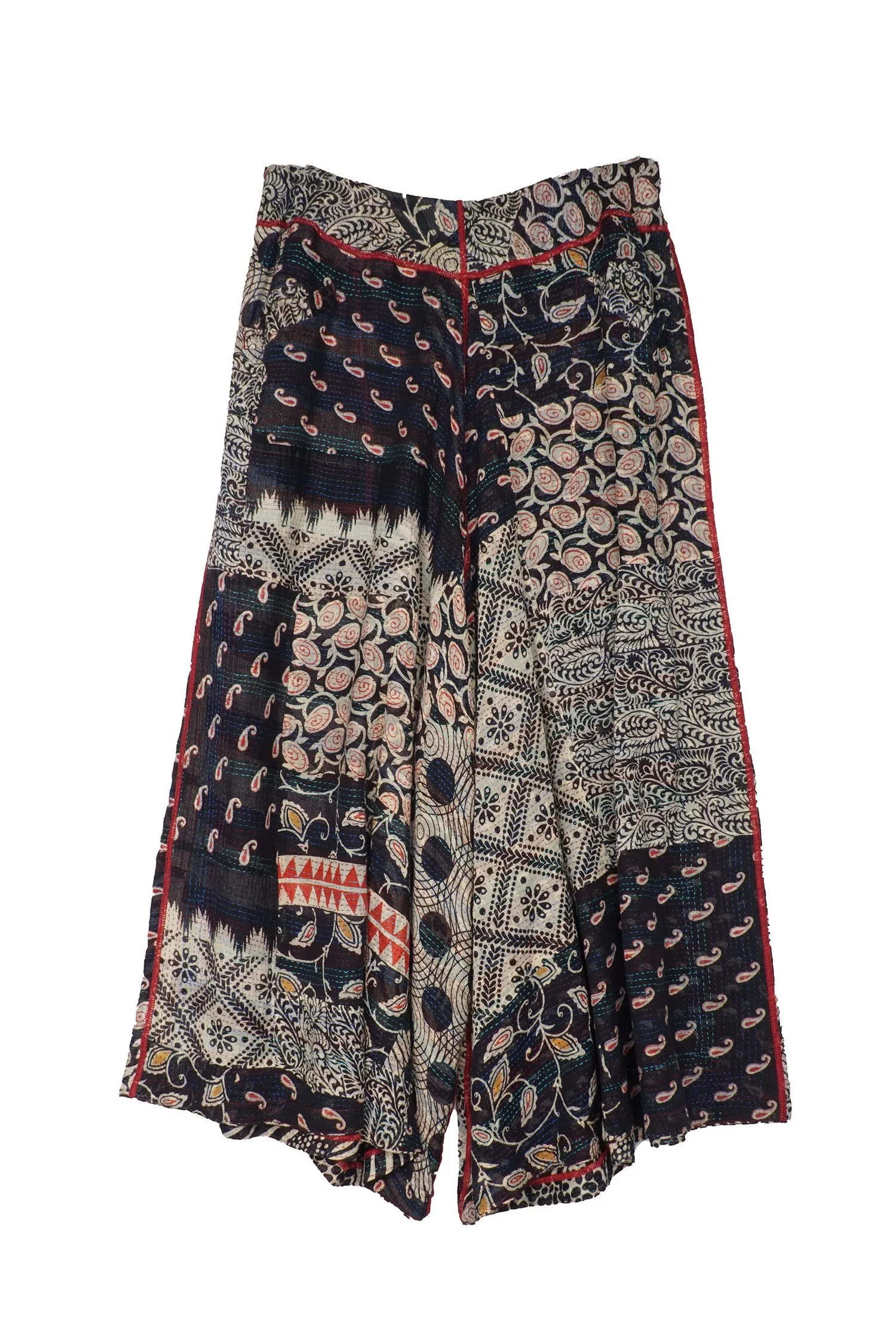 PATCHED PRINT KANTHA WIDE LEG PANTS