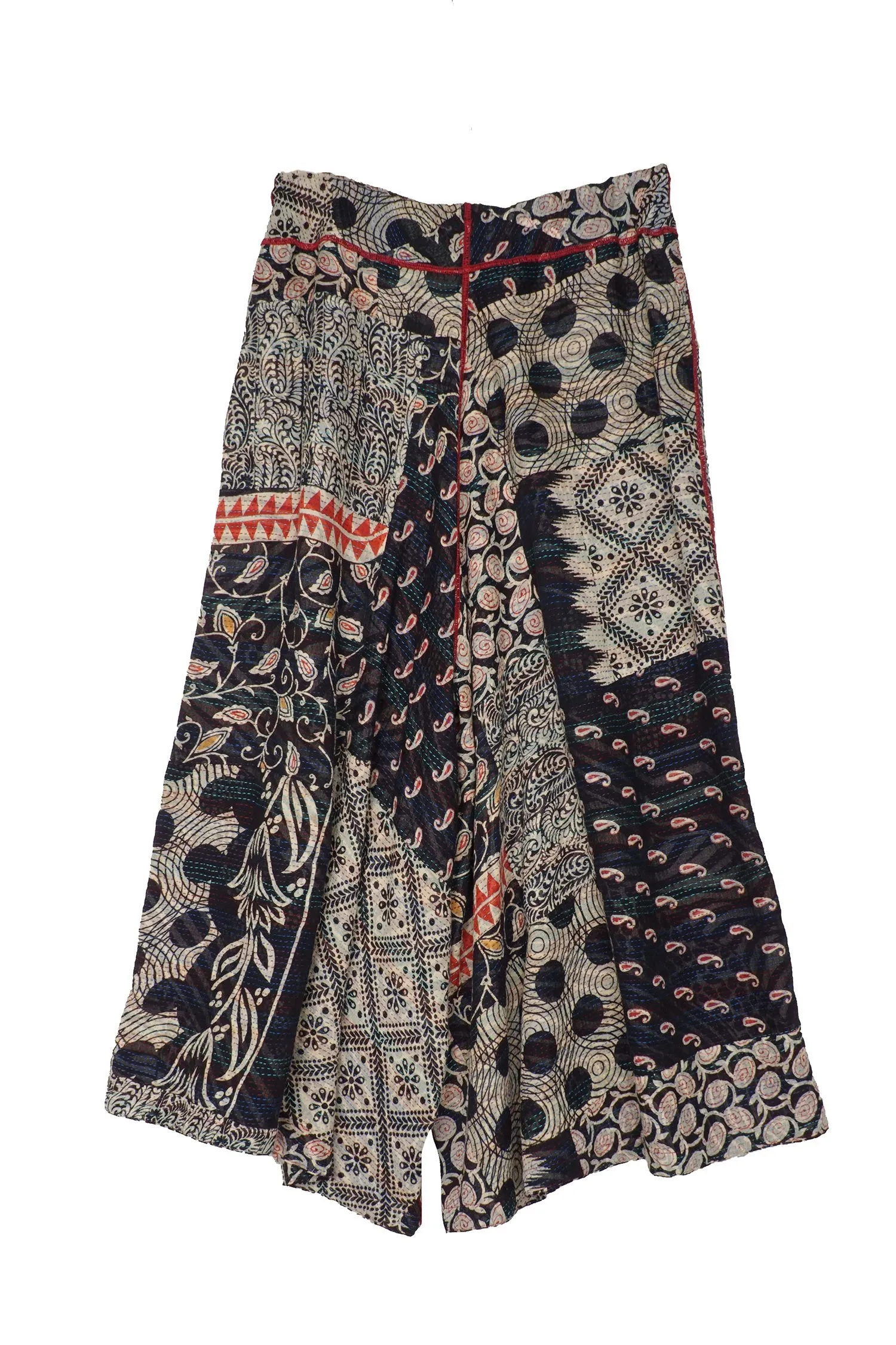 PATCHED PRINT KANTHA WIDE LEG PANTS