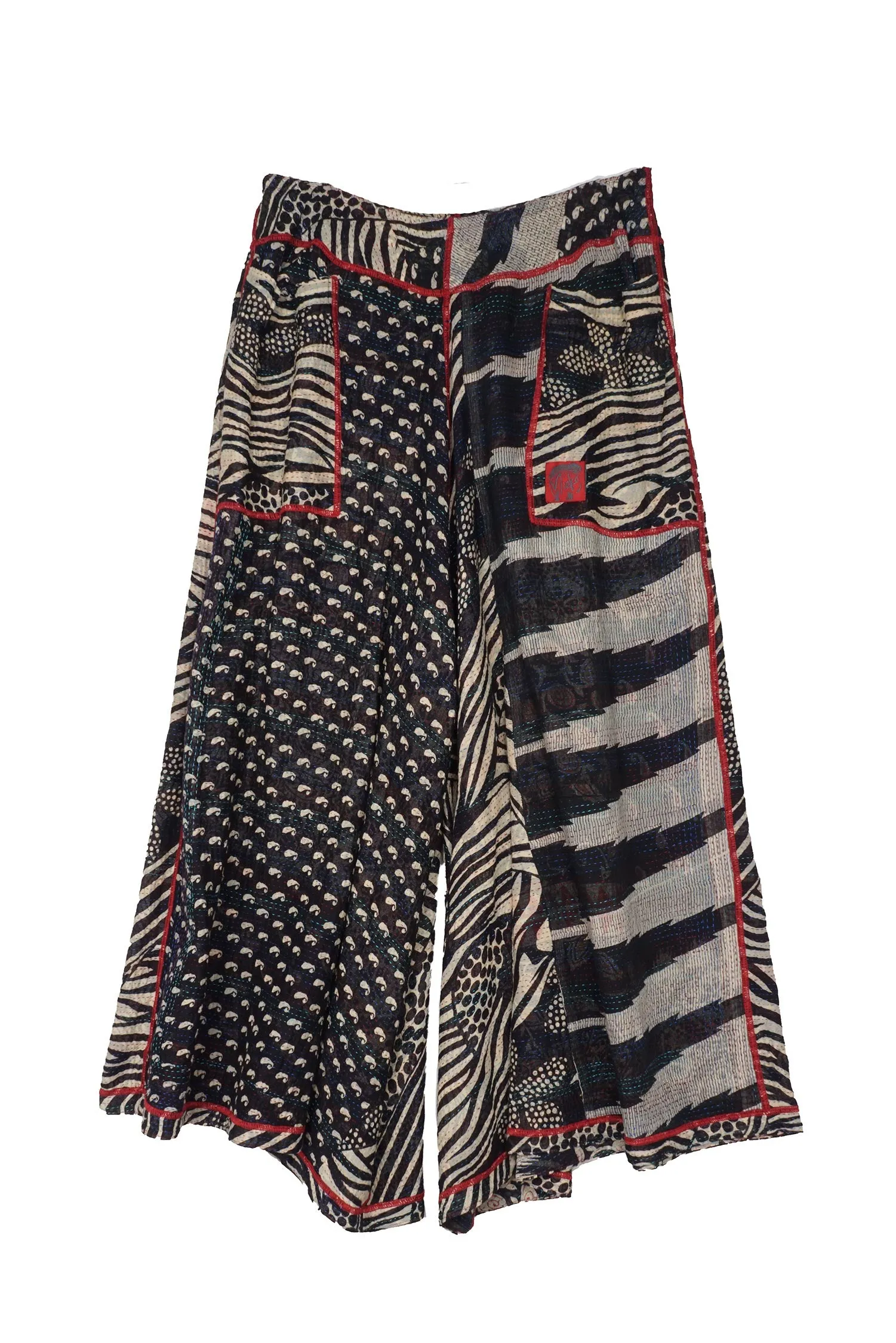 PATCHED PRINT KANTHA WIDE LEG PANTS