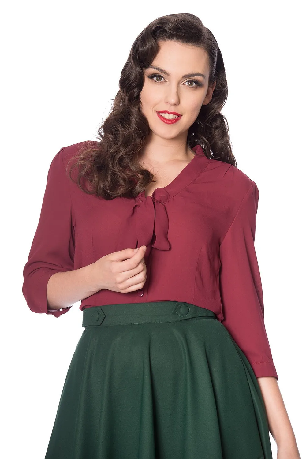 Perfect Pussybow Blouse in Burgundy by Banned