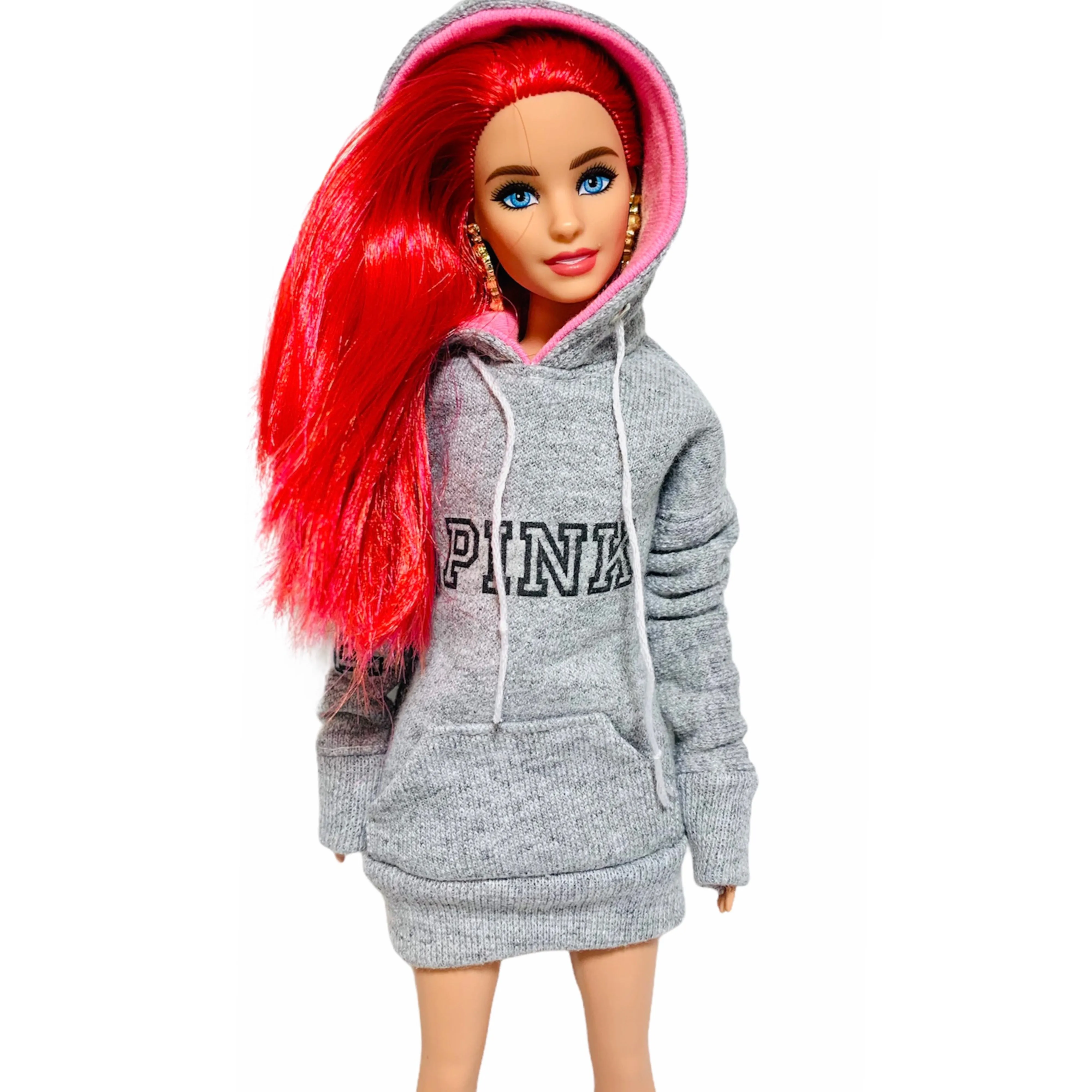 Pink oversized hoodie for Barbie doll