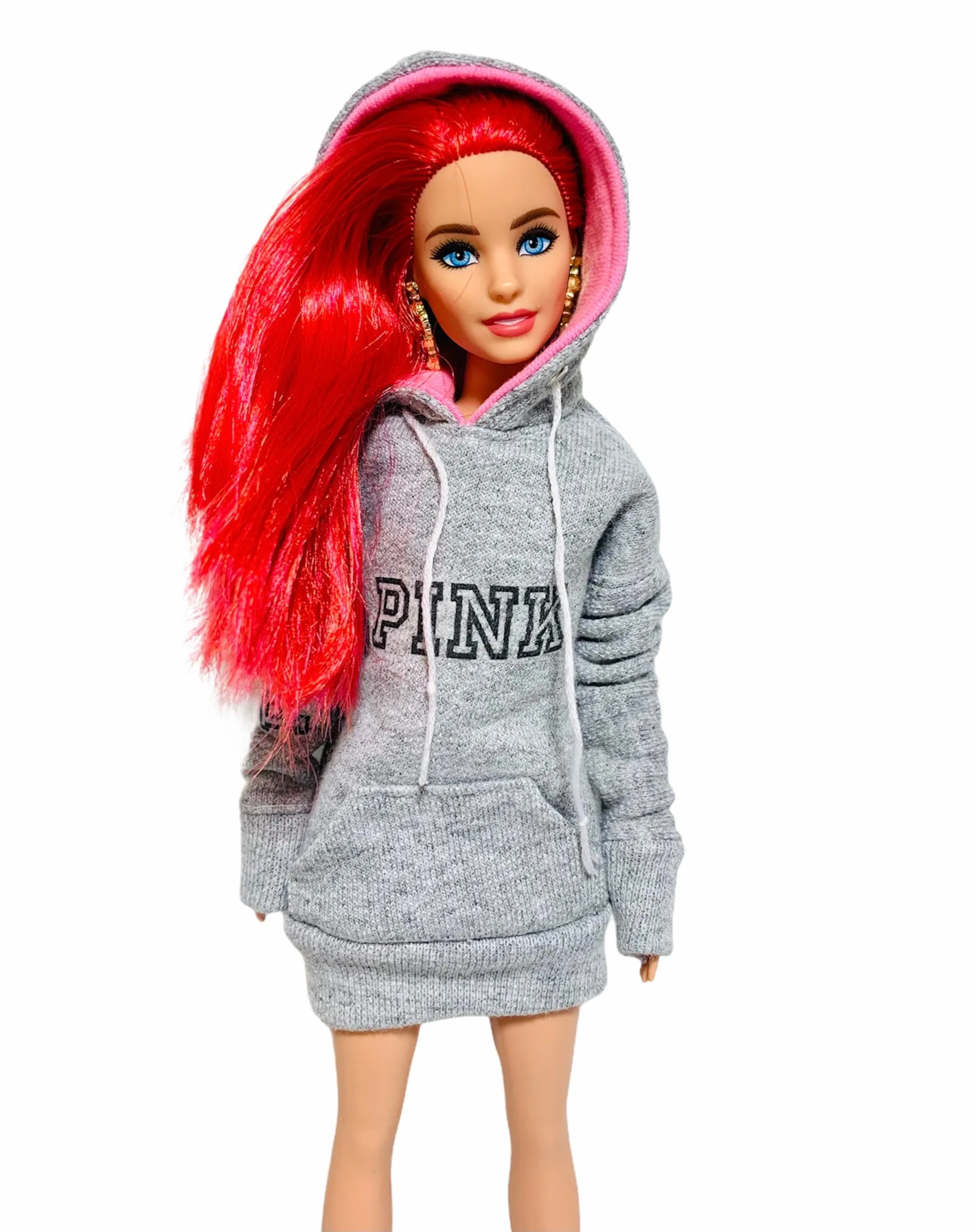 Pink oversized hoodie for Barbie doll