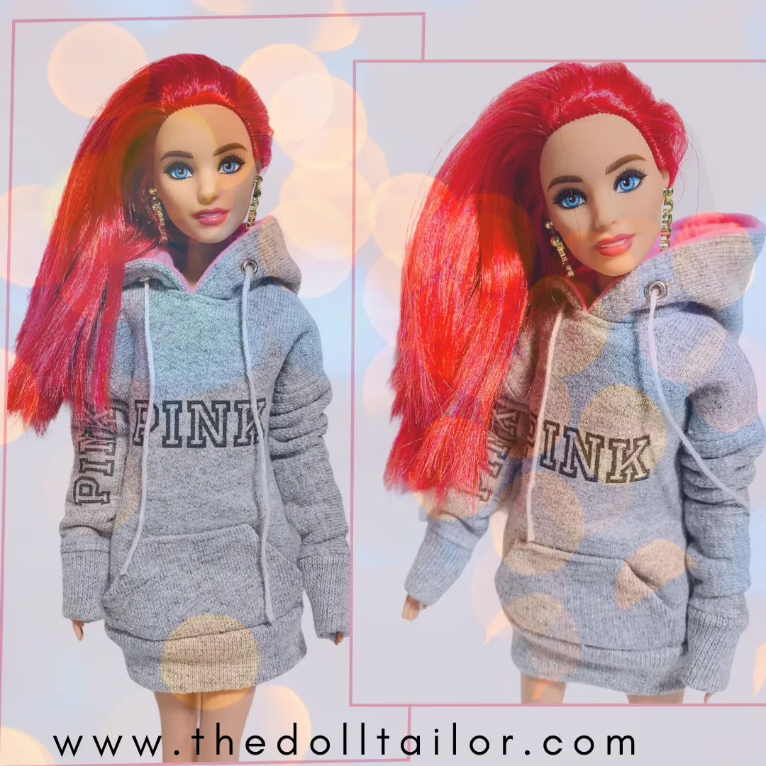 Pink oversized hoodie for Barbie doll