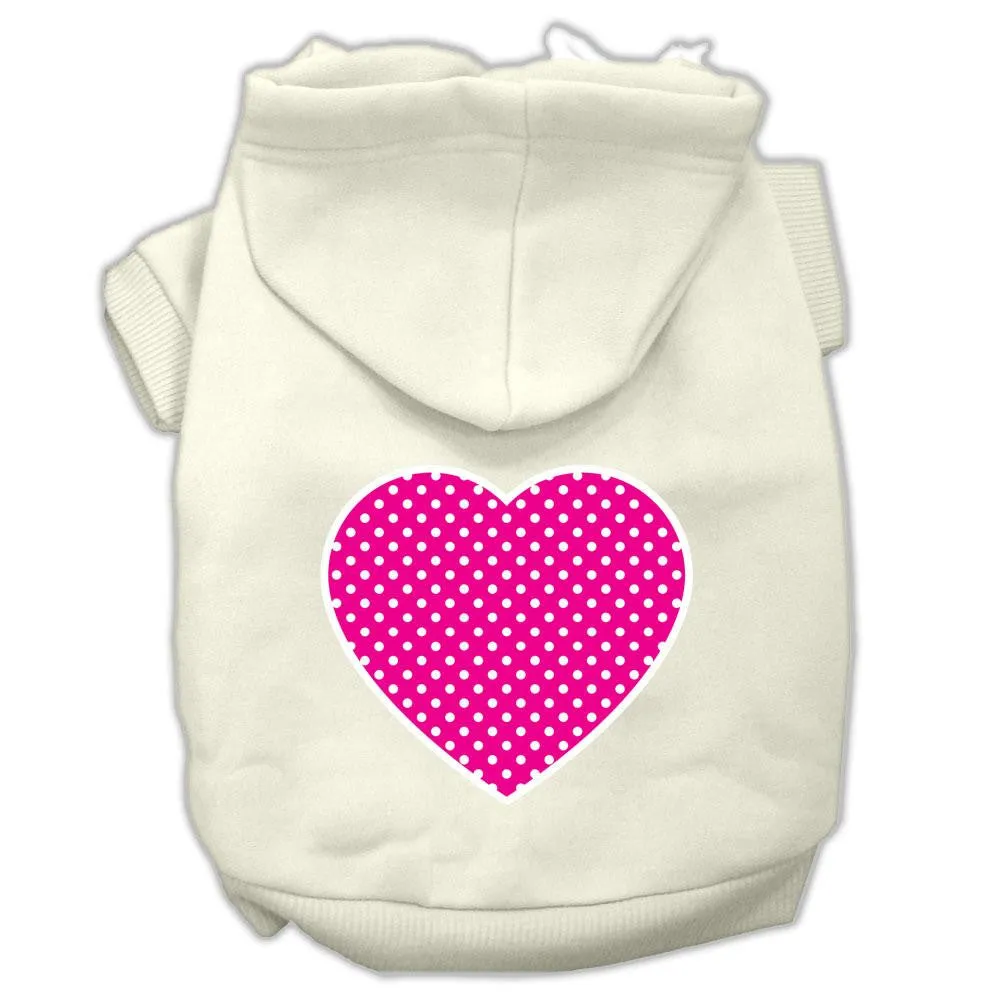 Pink Swiss Dot Heart Screen Print Pet Hoodies Cream Size XL (16)