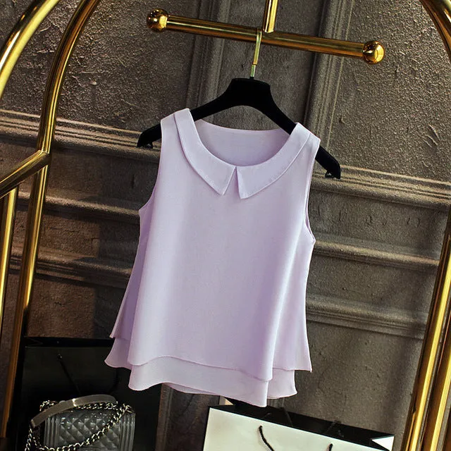 Plain Colored Chiffon Loose Sleeveless Shirt