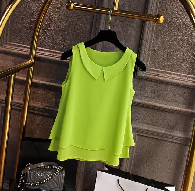 Plain Colored Chiffon Loose Sleeveless Shirt