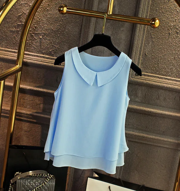 Plain Colored Chiffon Loose Sleeveless Shirt