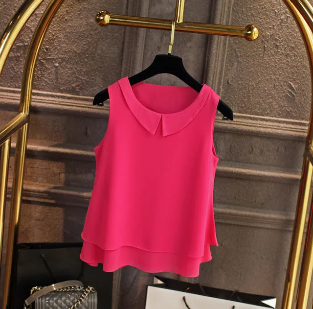 Plain Colored Chiffon Loose Sleeveless Shirt