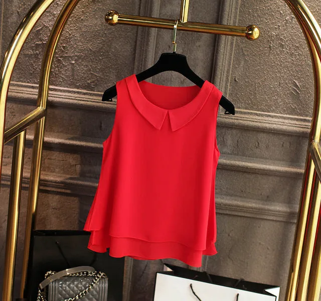 Plain Colored Chiffon Loose Sleeveless Shirt