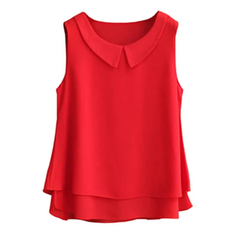 Plain Colored Chiffon Loose Sleeveless Shirt