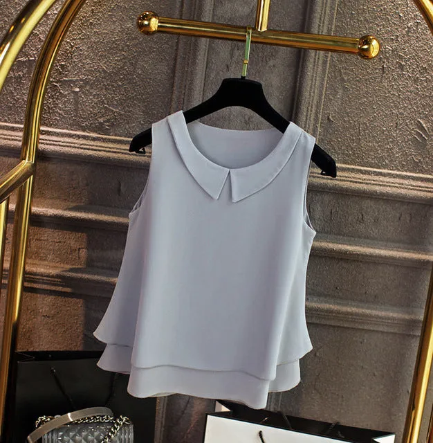 Plain Colored Chiffon Loose Sleeveless Shirt