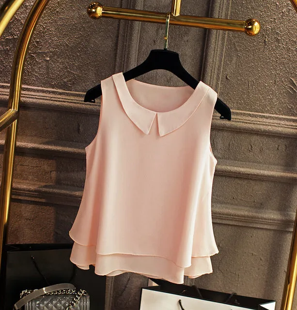 Plain Colored Chiffon Loose Sleeveless Shirt