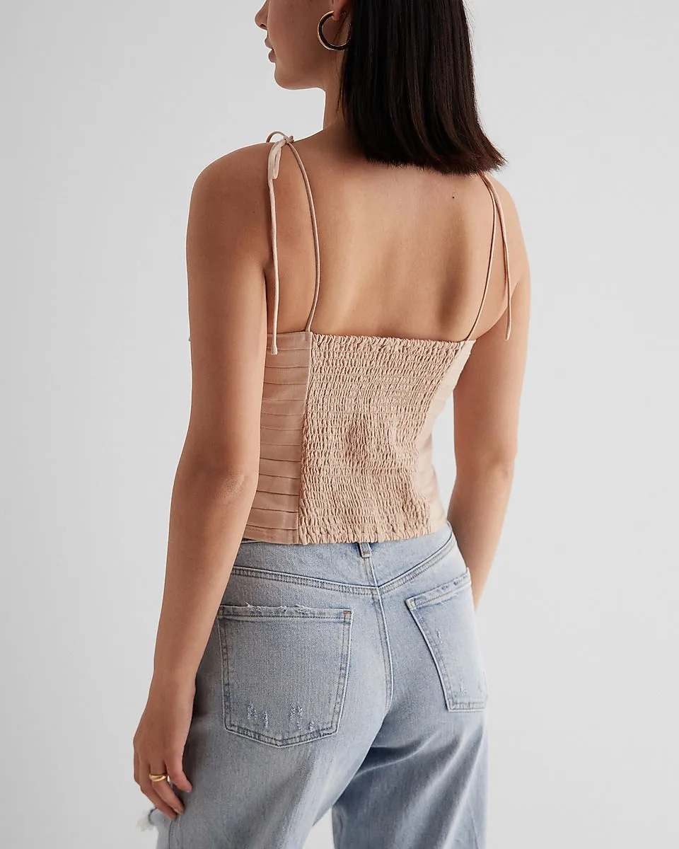 Pleated Linen-Blend Tie Strap Cami in Neutral